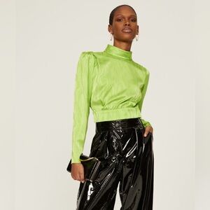 Ronny Kobo Collection Womens 4 Neon Green Mock Neck Open Back Long Sleeve Blouse